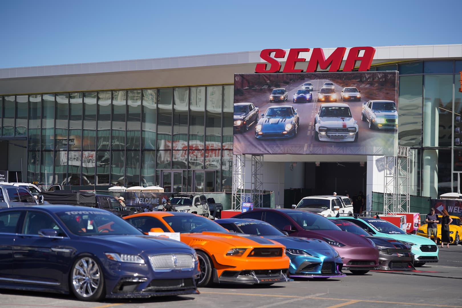 SEMA Central Hall vehicle lineup in the Restyling section