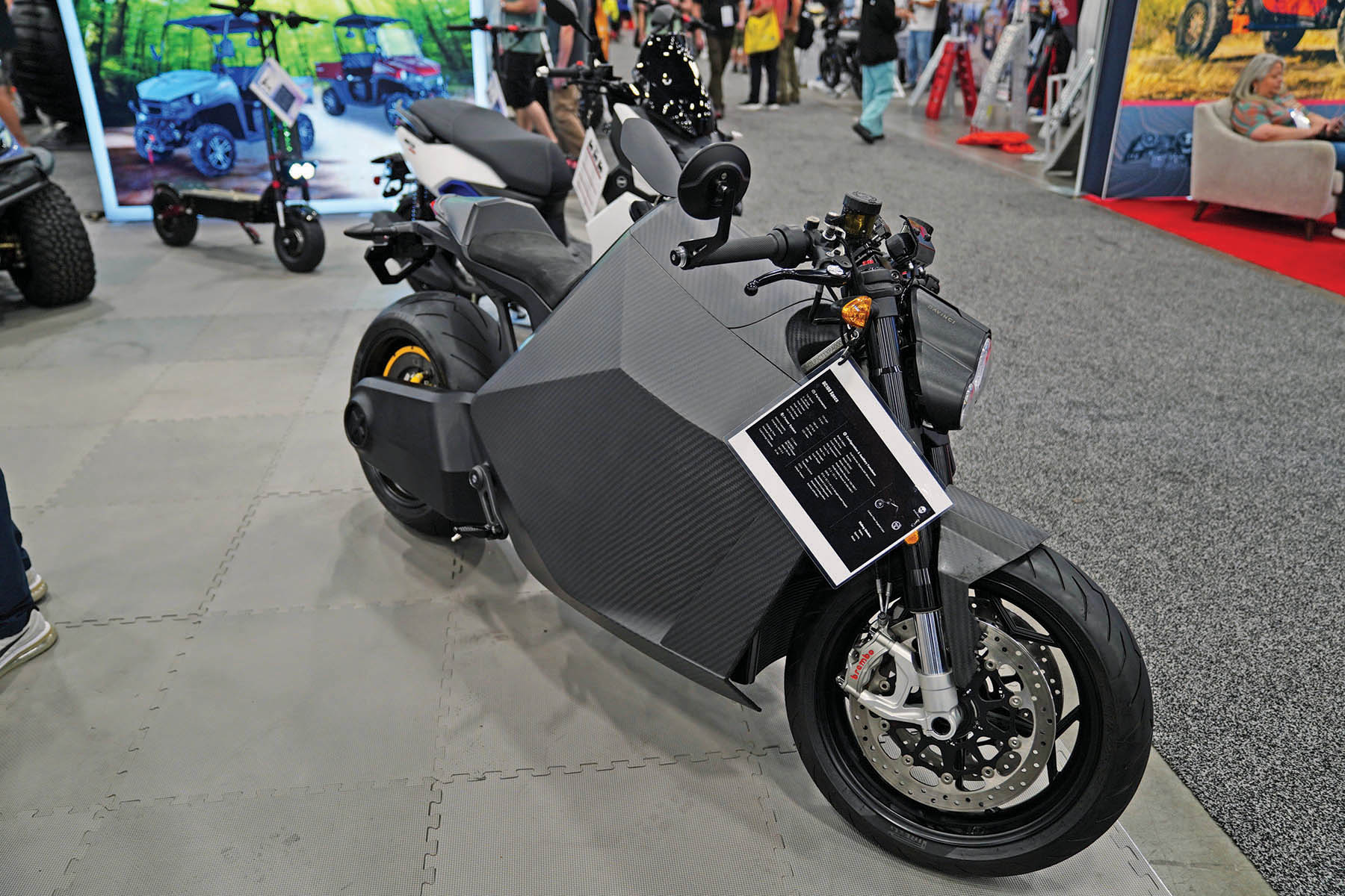 Futuristic motorcycle on display at Future Tech booth