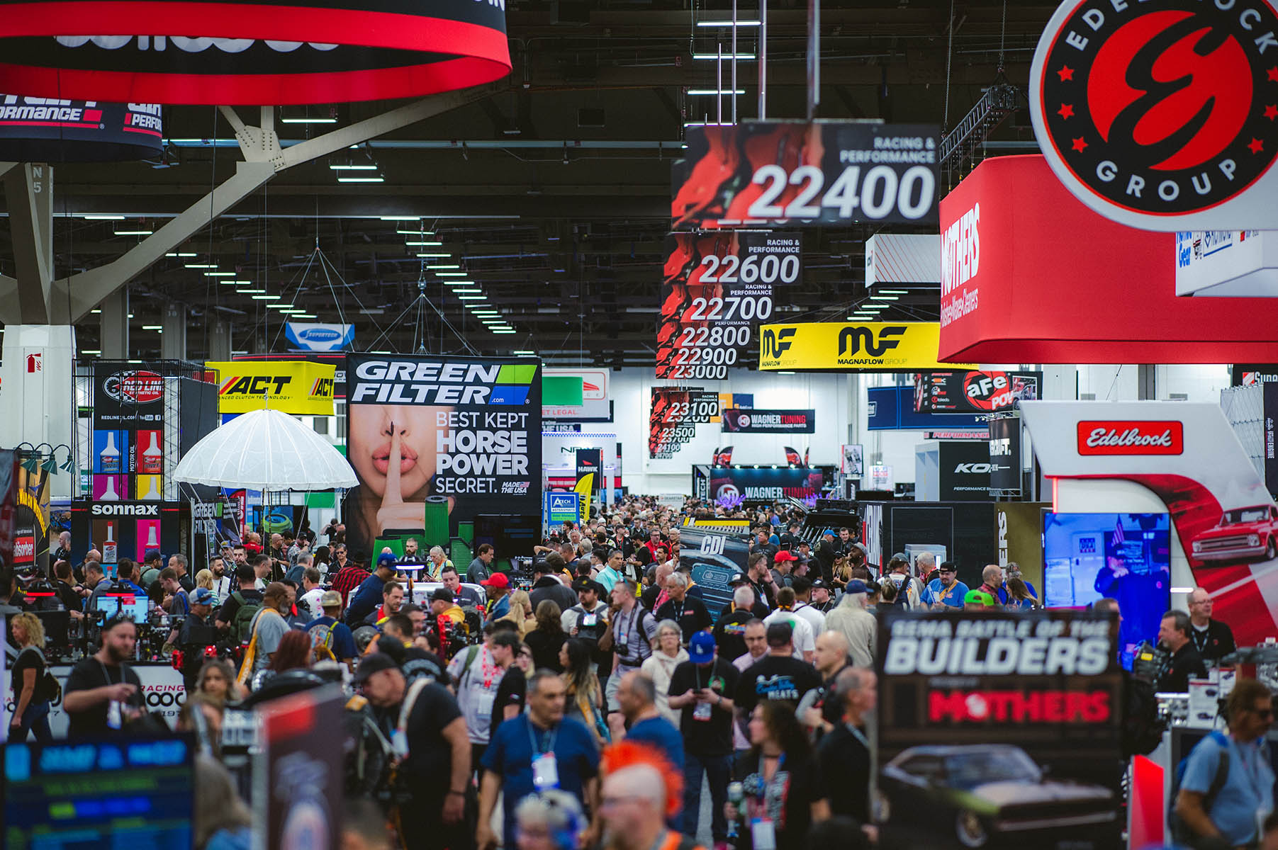 SEMA Show floor with crowds and booths
